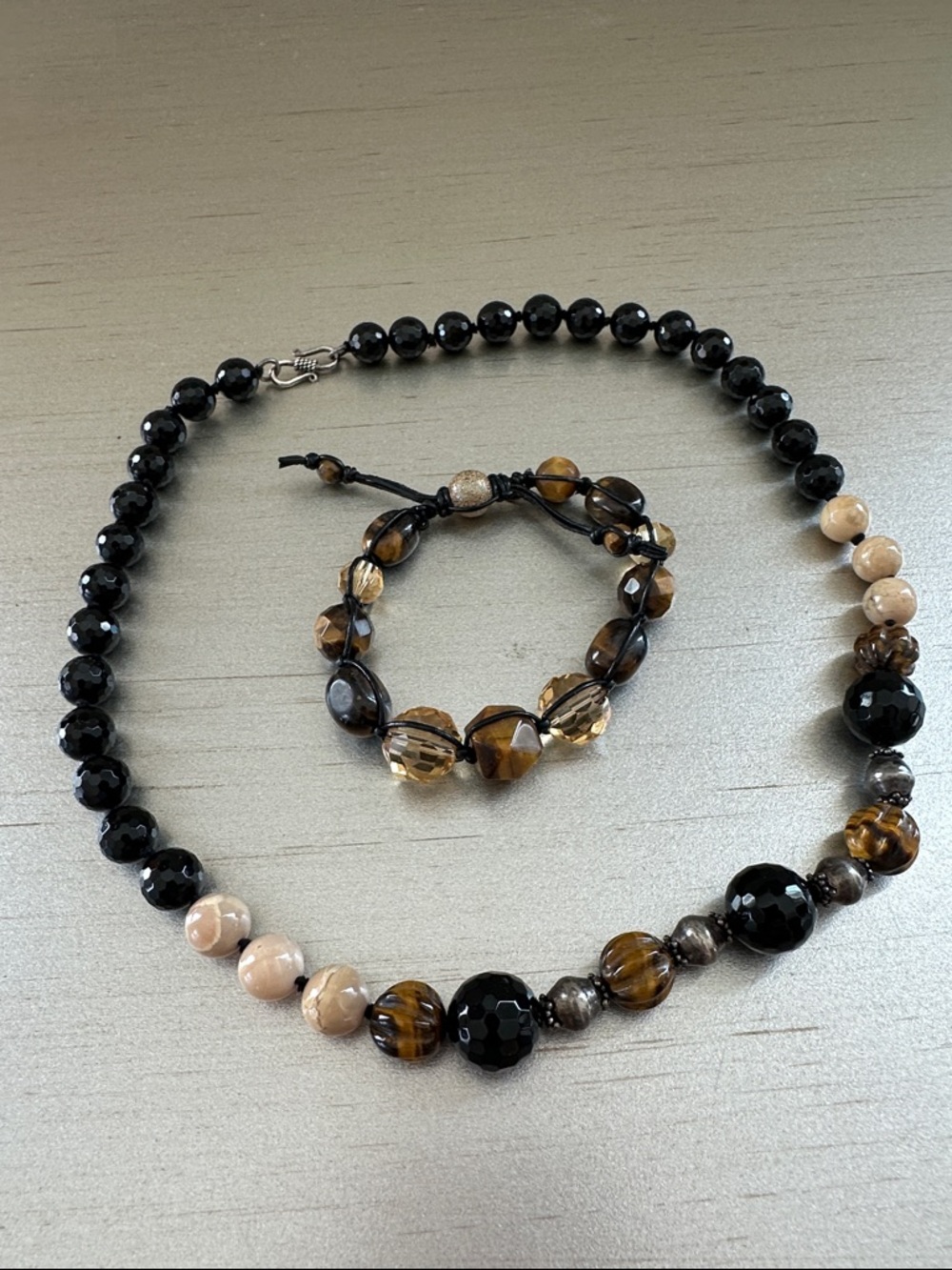 Handmade Black and Brown Beaded Necklace & Bracelet Set